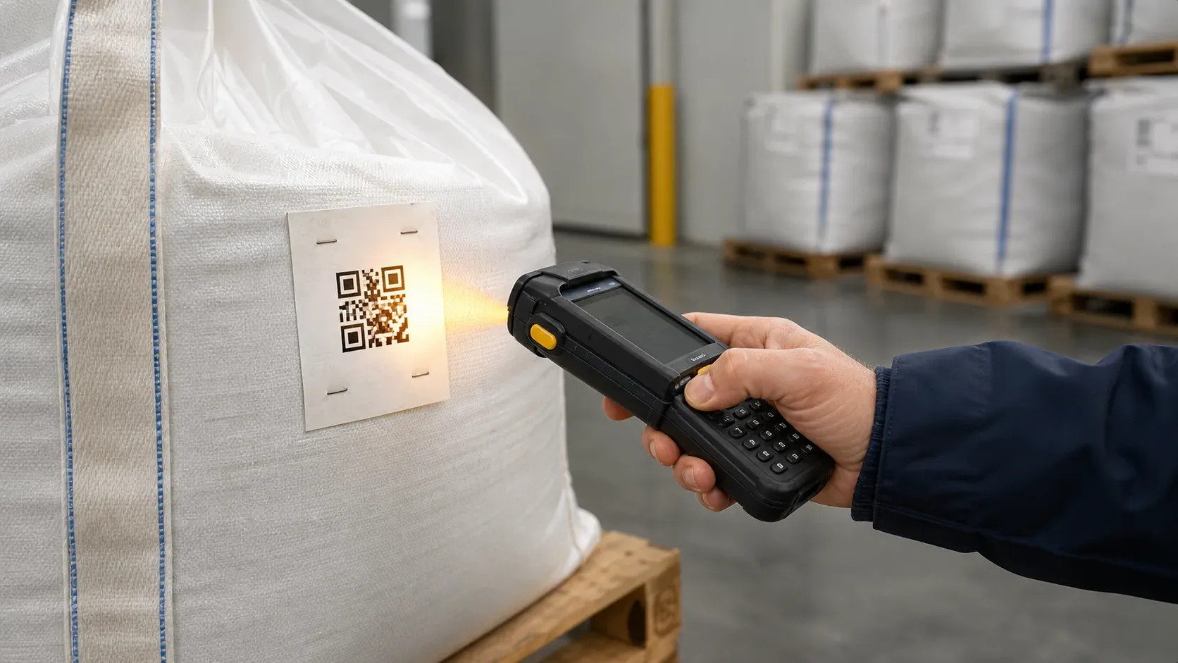Scanner op QR-label bij bigbag